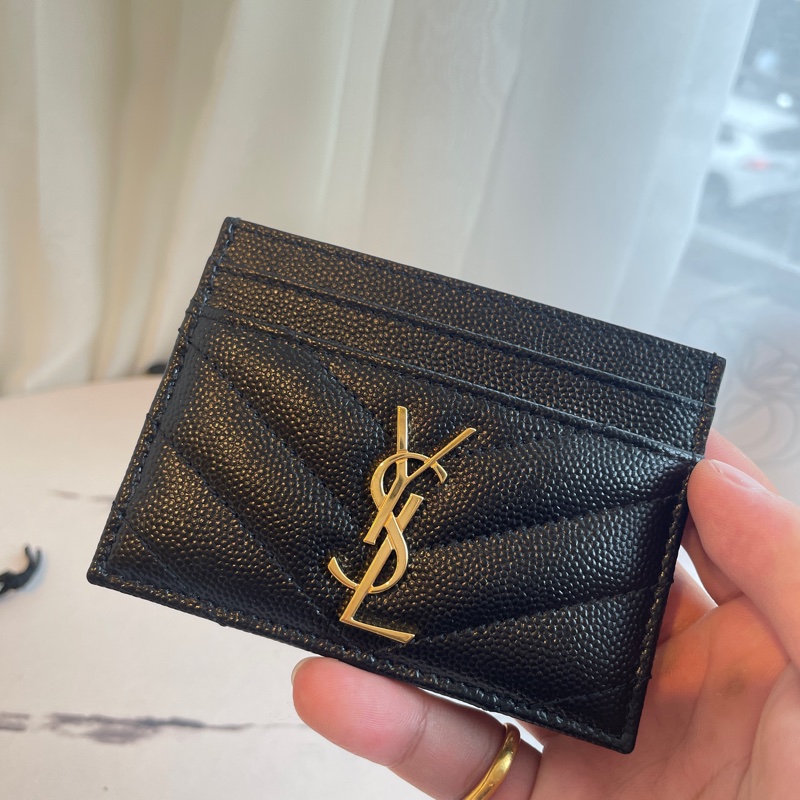 YSL 黑荔枝金LOGO卡包-0