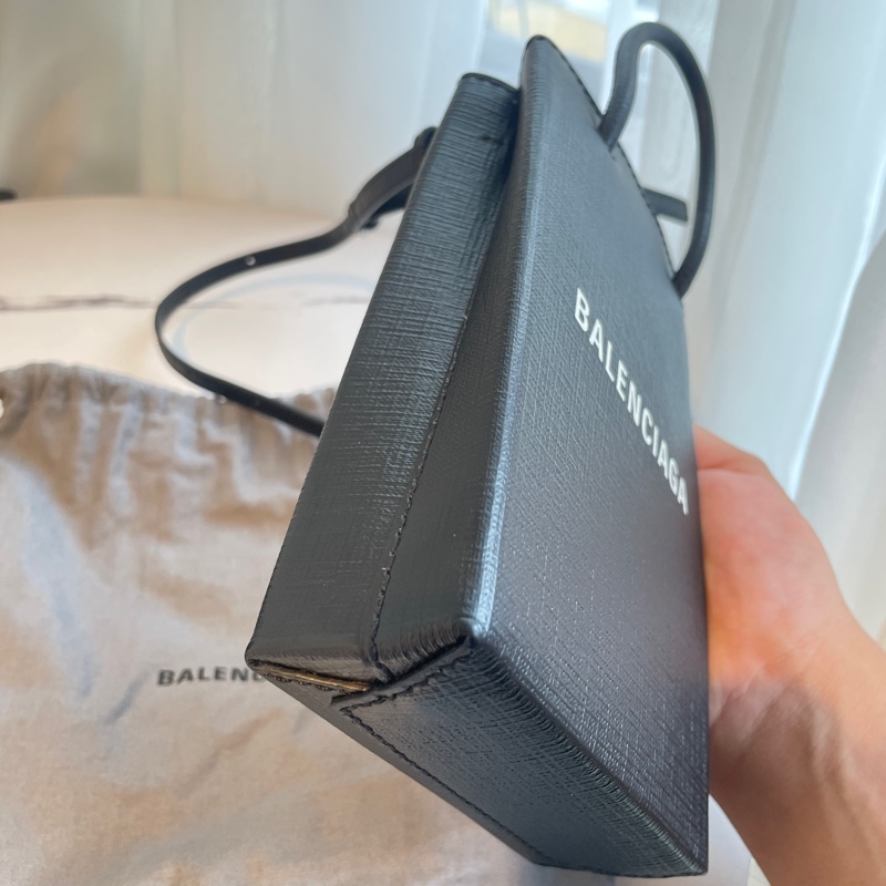 BALENCIAGA 黑皮革白字LOGO手提兩用包-7