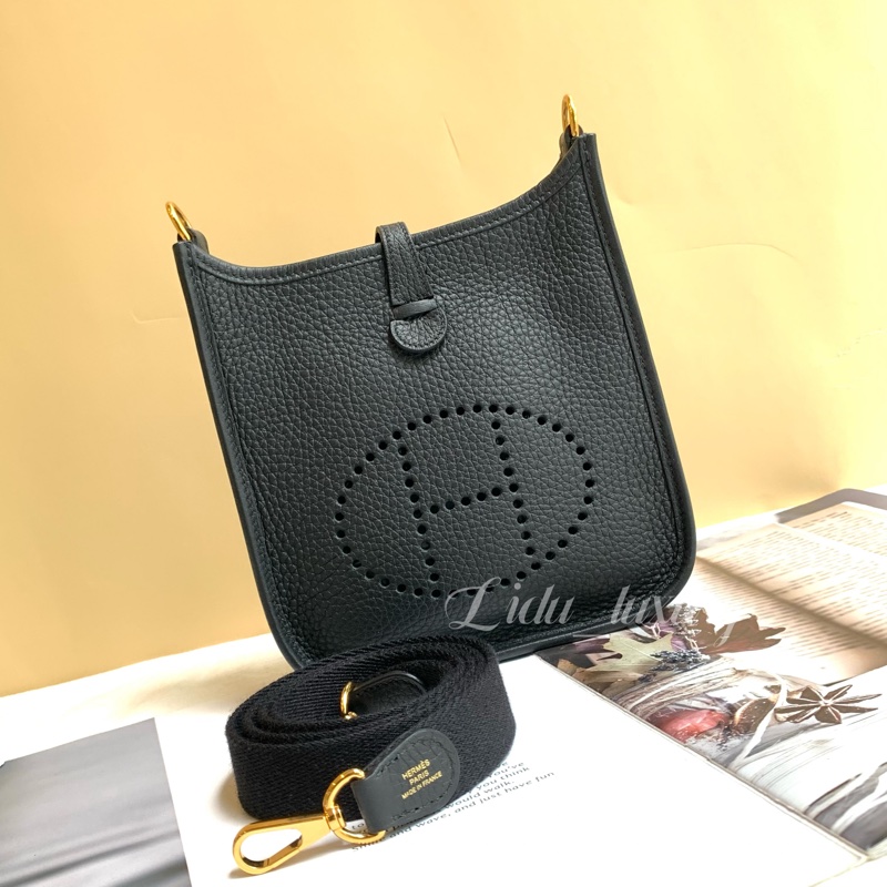 Hermes MINI EVELYNE 黑色金釦 伊芙琳 愛馬仕-0