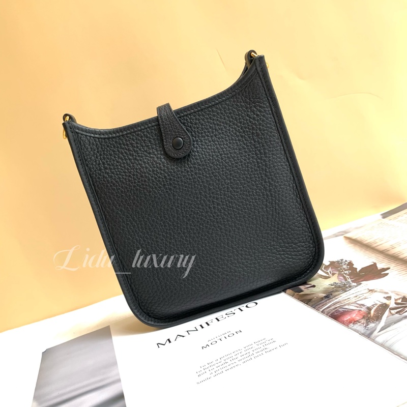 Hermes MINI EVELYNE 黑色金釦 伊芙琳 愛馬仕-3