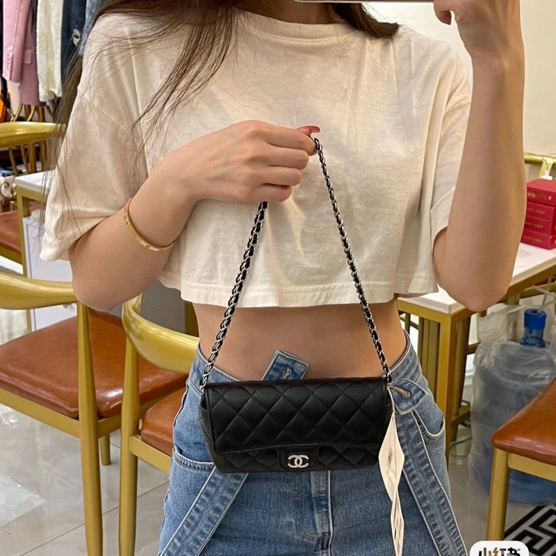 Channel   荔枝牛皮眼鏡  鏈條包   單肩斜挎  斜挎包  斜背包  黑銀  ⭕️全新品⭕️全新品⭕️-1