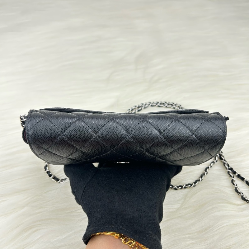 Channel   荔枝牛皮眼鏡  鏈條包   單肩斜挎  斜挎包  斜背包  黑銀  ⭕️全新品⭕️全新品⭕️-11