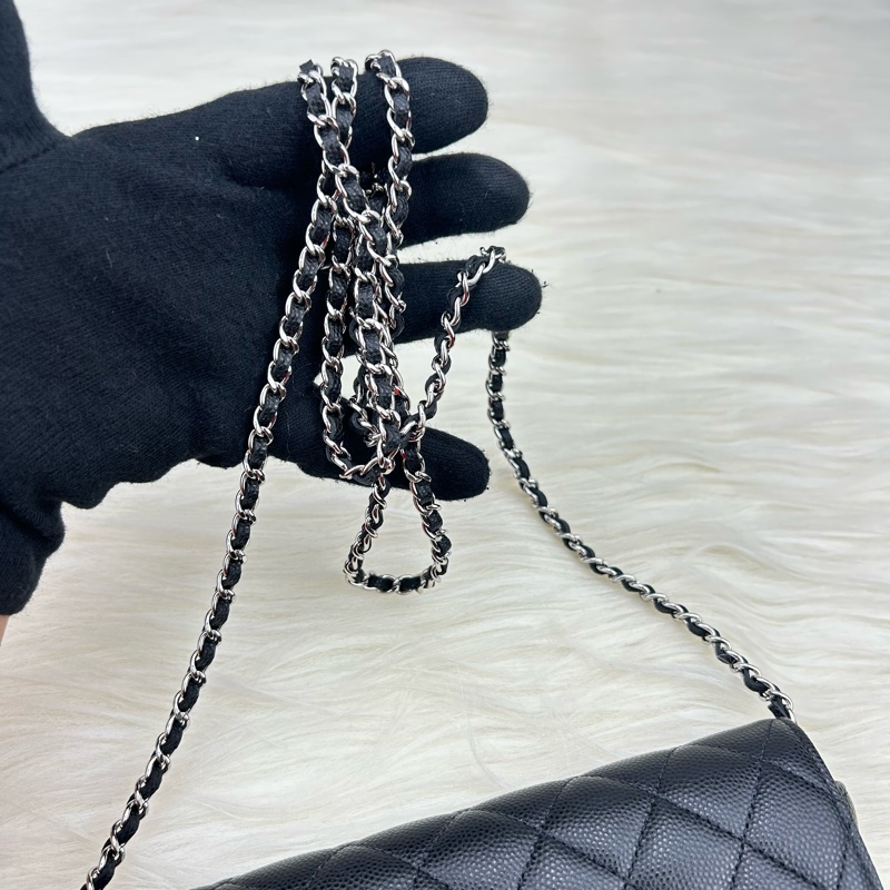 Channel   荔枝牛皮眼鏡  鏈條包   單肩斜挎  斜挎包  斜背包  黑銀  ⭕️全新品⭕️全新品⭕️-17