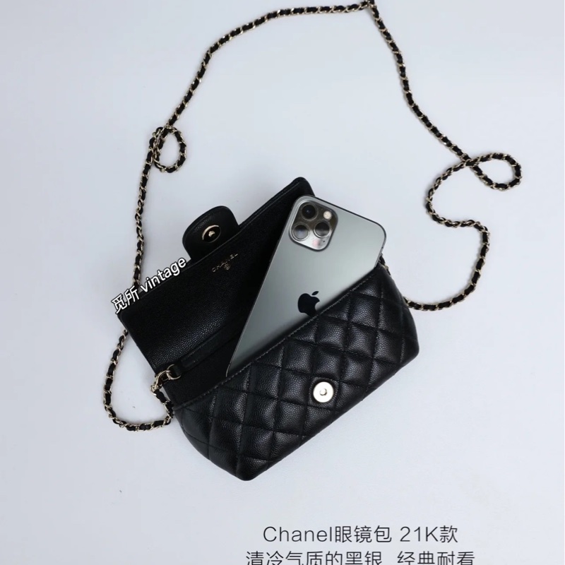 Channel   荔枝牛皮眼鏡  鏈條包   單肩斜挎  斜挎包  斜背包  黑銀  ⭕️全新品⭕️全新品⭕️-25