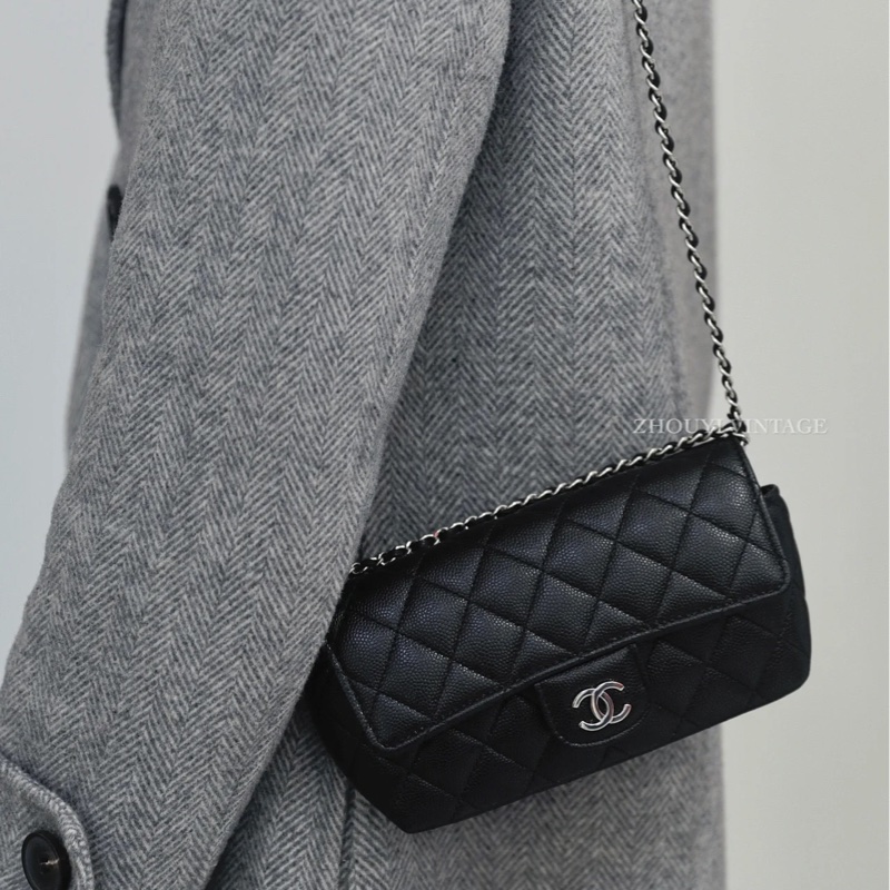 Channel   荔枝牛皮眼鏡  鏈條包   單肩斜挎  斜挎包  斜背包  黑銀  ⭕️全新品⭕️全新品⭕️-30