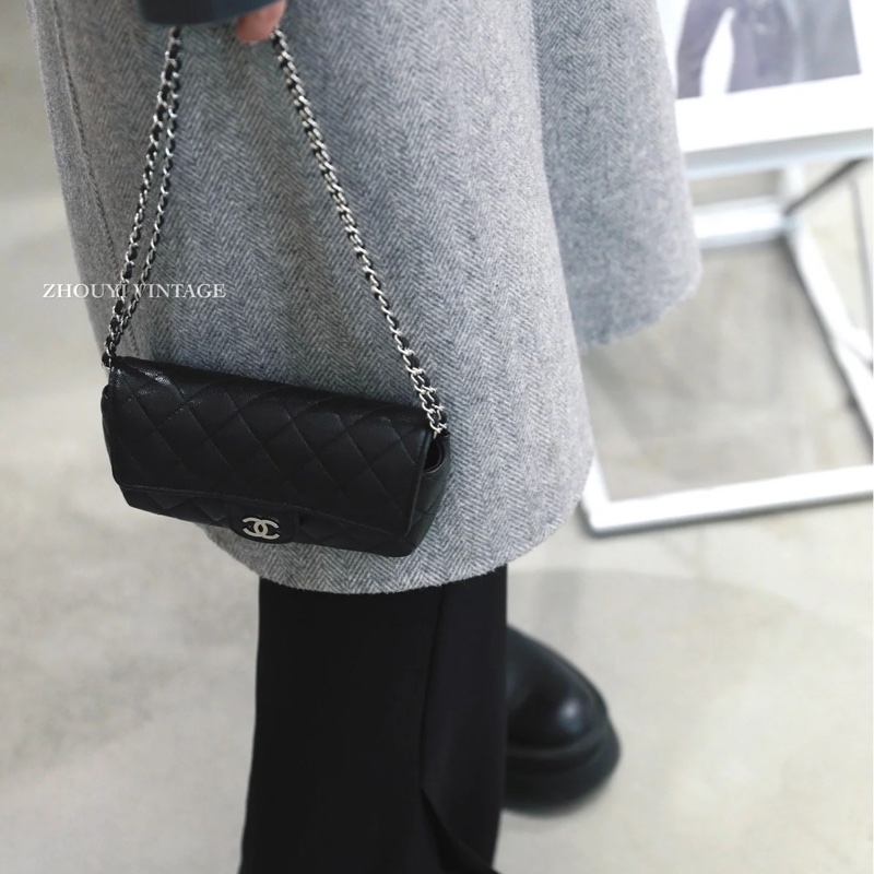 Channel   荔枝牛皮眼鏡  鏈條包   單肩斜挎  斜挎包  斜背包  黑銀  ⭕️全新品⭕️全新品⭕️-31