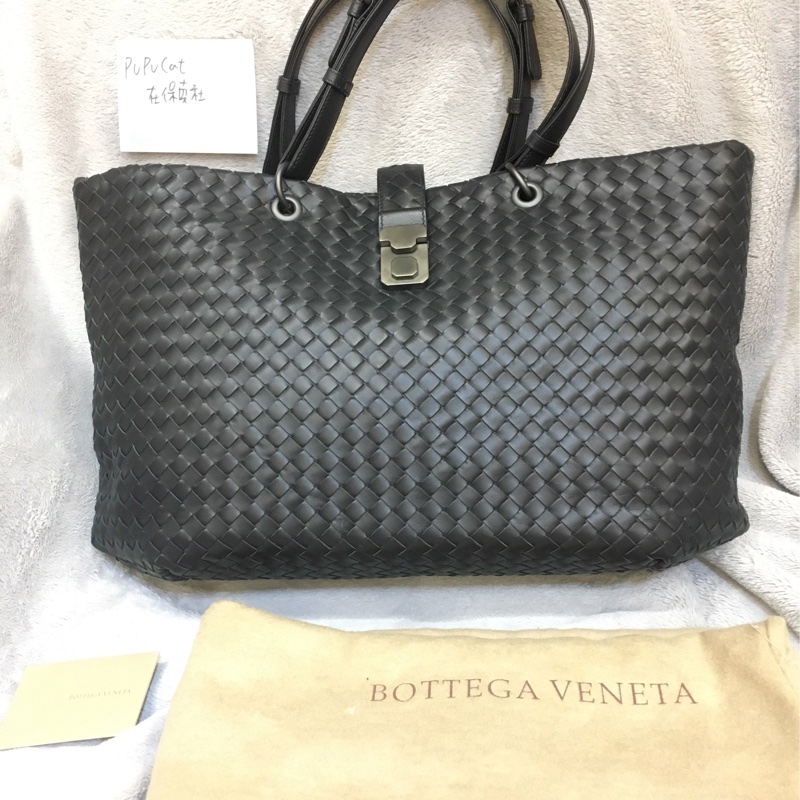 Bottega Veneta Capri 經典鎖頭編織 購物包/大托特包 黑色-4