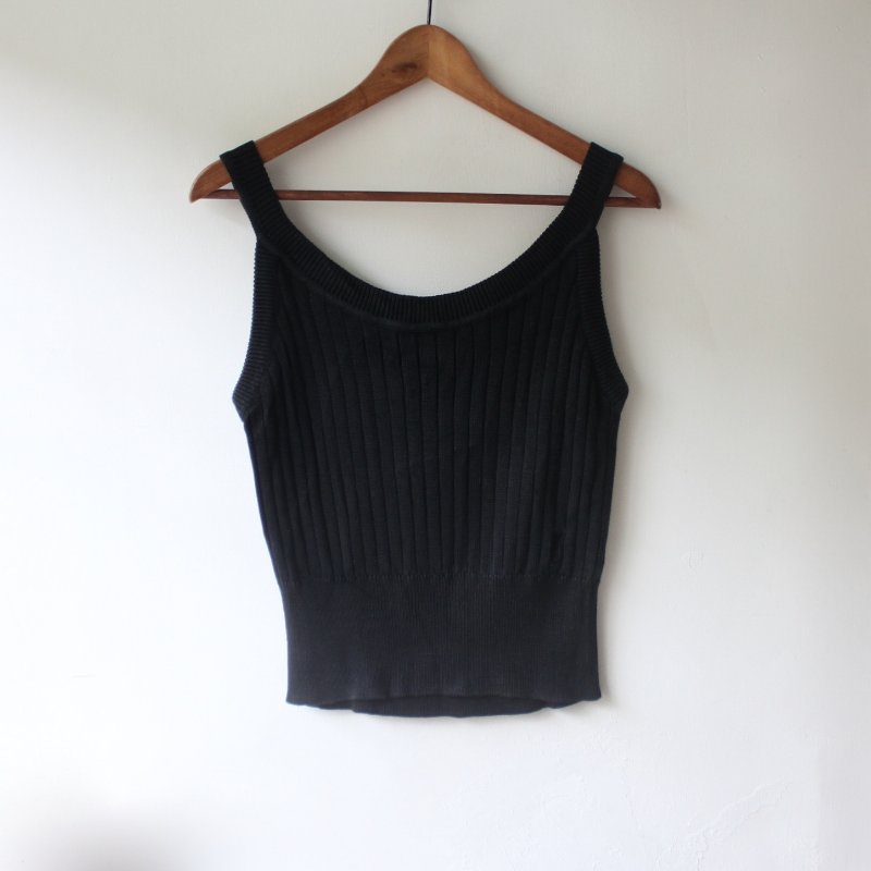 YSL vintage黑色純棉坑條背心-1