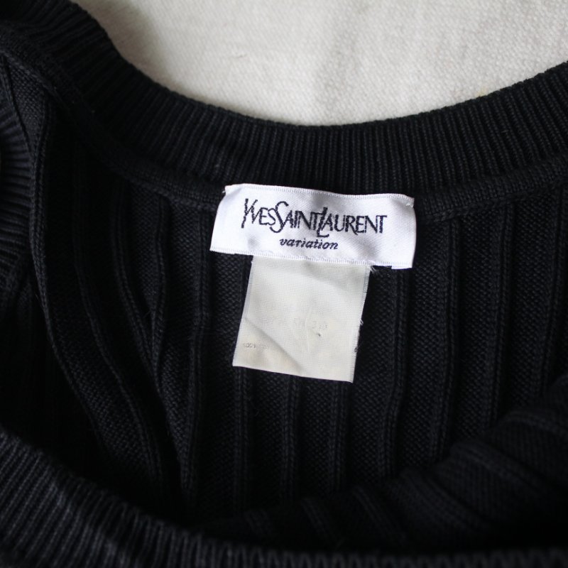 YSL vintage黑色純棉坑條背心-5