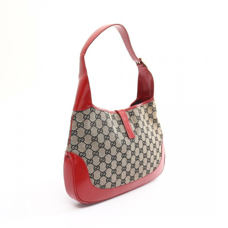 【日本直送】 中古GUCCI[B]Jackie 帆佈單肩包 真皮 米色 紅色-1