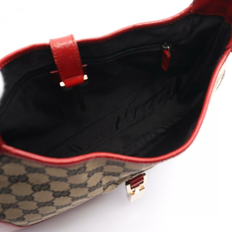 【日本直送】 中古GUCCI[B]Jackie 帆佈單肩包 真皮 米色 紅色-2