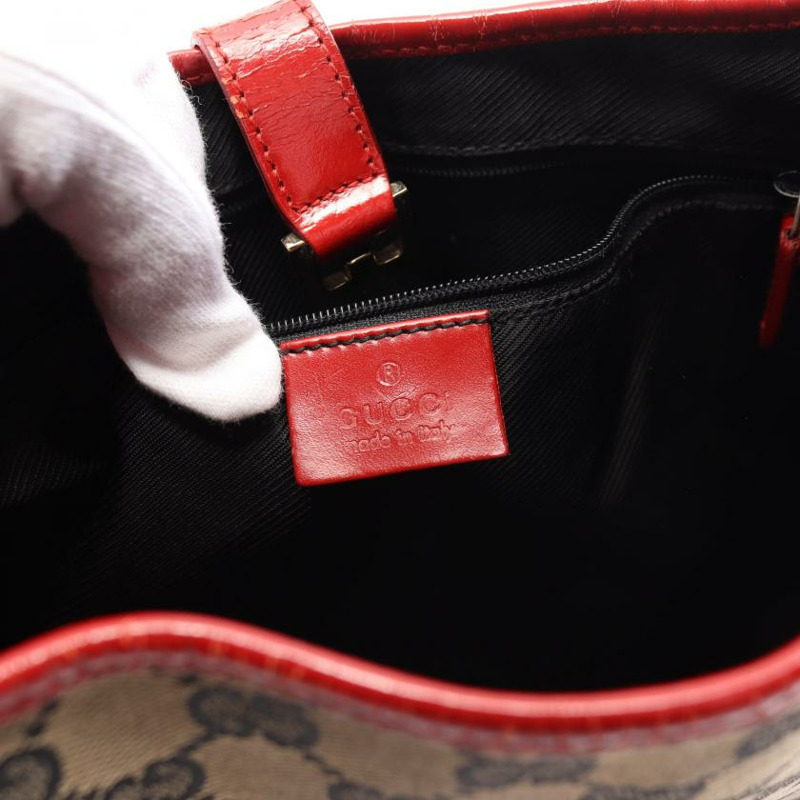 【日本直送】 中古GUCCI[B]Jackie 帆佈單肩包 真皮 米色 紅色-3