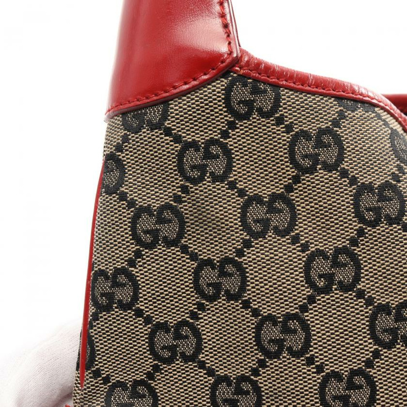 【日本直送】 中古GUCCI[B]Jackie 帆佈單肩包 真皮 米色 紅色-5