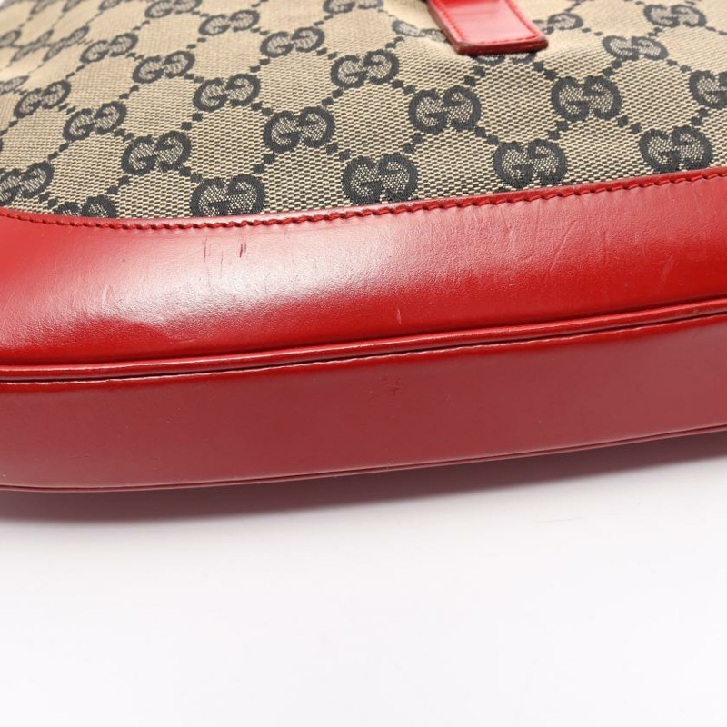 【日本直送】 中古GUCCI[B]Jackie 帆佈單肩包 真皮 米色 紅色-6