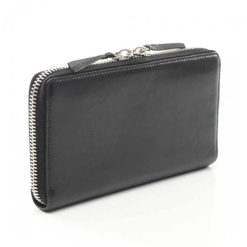 【日本直送】 中古BALENCIAGA[B]Papier Continental圓角拉鍊長款真皮錢包 黑色-1