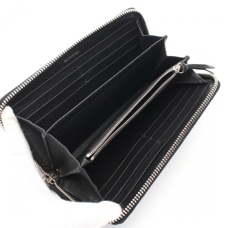 【日本直送】 中古BALENCIAGA[B]Papier Continental圓角拉鍊長款真皮錢包 黑色-2