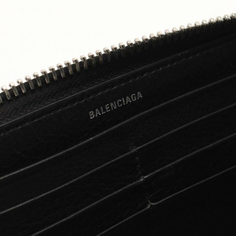 【日本直送】 中古BALENCIAGA[B]Papier Continental圓角拉鍊長款真皮錢包 黑色-3