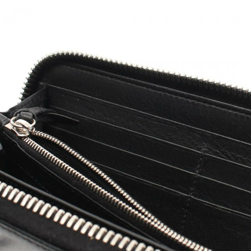 【日本直送】 中古BALENCIAGA[B]Papier Continental圓角拉鍊長款真皮錢包 黑色-5