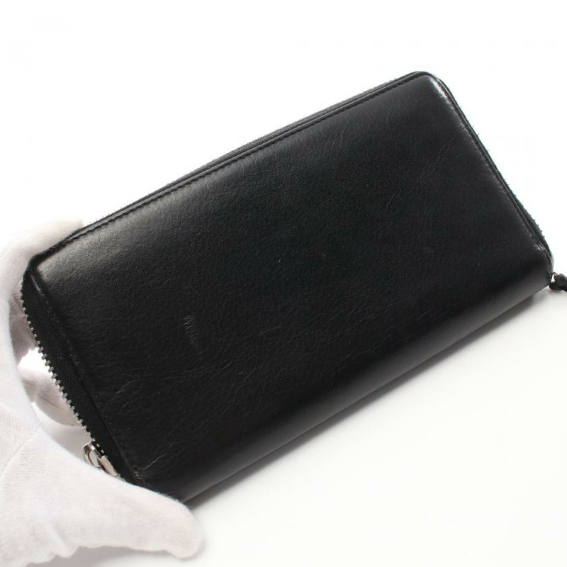 【日本直送】 中古BALENCIAGA[B]Papier Continental圓角拉鍊長款真皮錢包 黑色-7