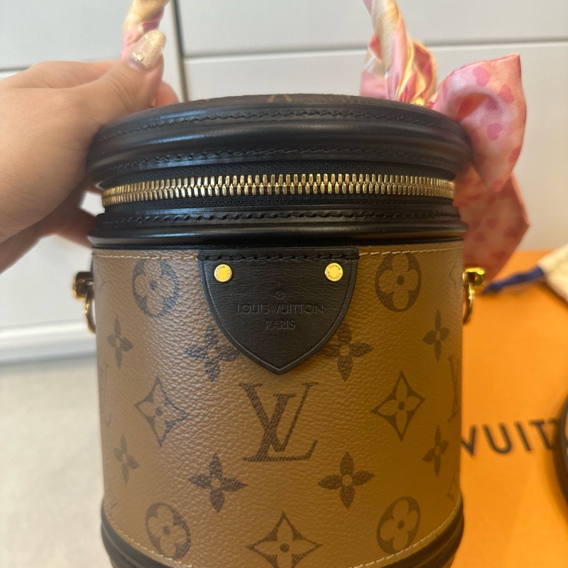 Louis vuitton Cannes m43986 發財桶 圓筒包 雙色老花 手提 側背 爆款-7
