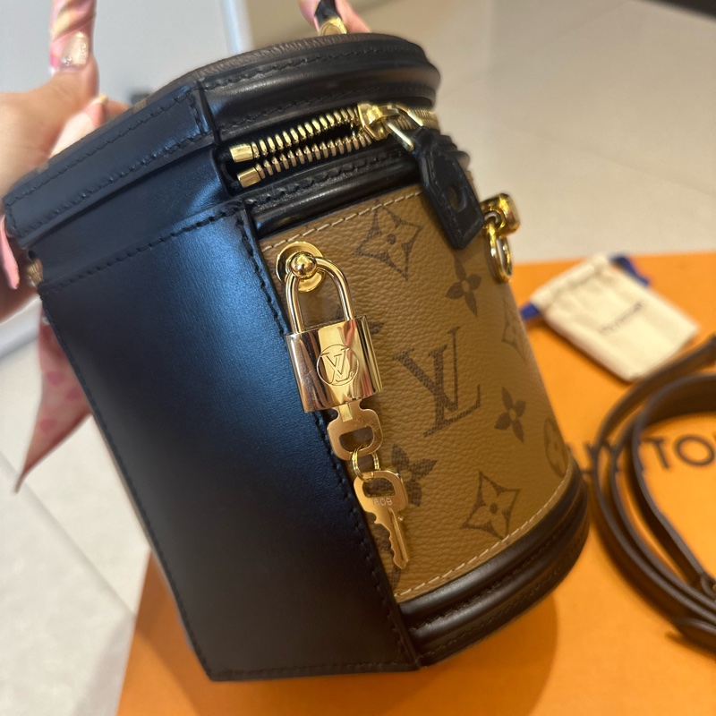 Louis vuitton Cannes m43986 發財桶 圓筒包 雙色老花 手提 側背 爆款-9
