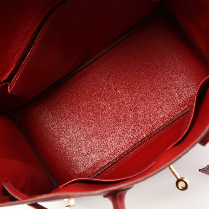 【日本直送】 中古HERMES[B]Birkin 鉑金包35 朱紅色 手提包 小公牛皮 紅色 金色五金 □A刻印-9