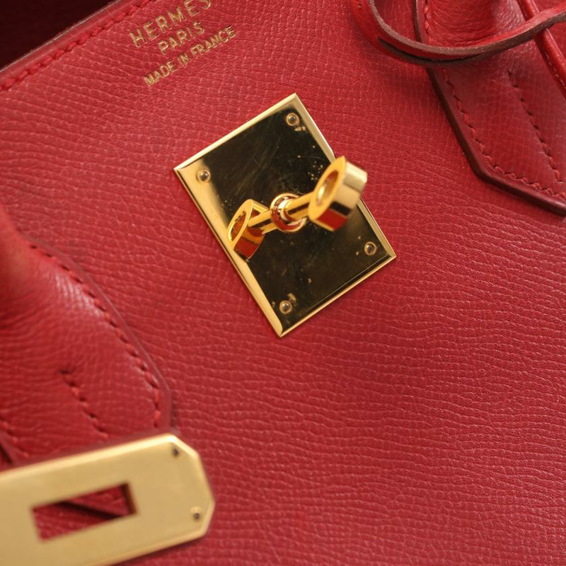 【日本直送】 中古HERMES[B]Birkin 鉑金包35 朱紅色 手提包 小公牛皮 紅色 金色五金 □A刻印-10