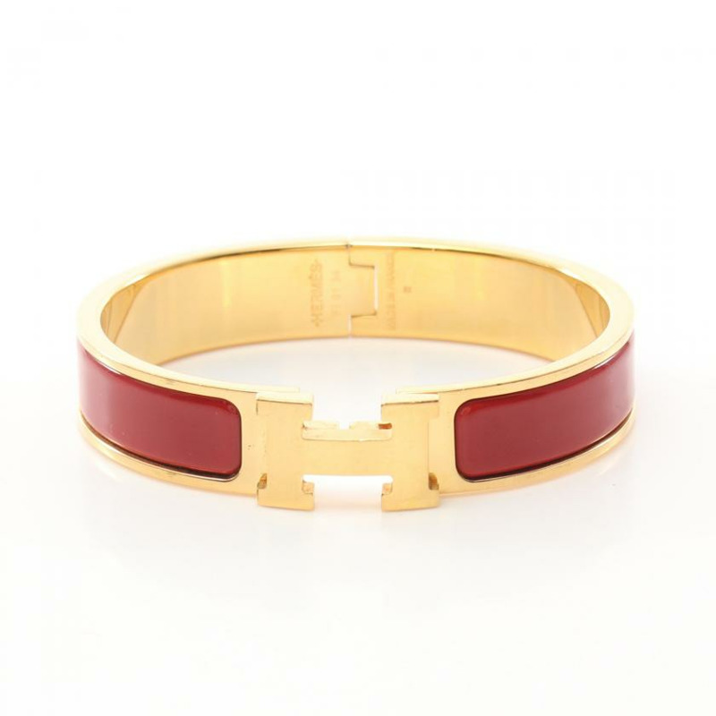 【日本直送】 中古HERMES[B]click crack PM 手鐲 GP 搪瓷 金色 紅色-0