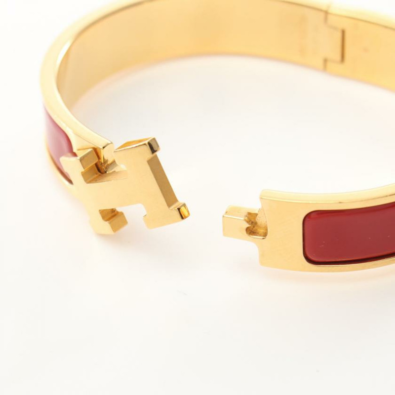 【日本直送】 中古HERMES[B]click crack PM 手鐲 GP 搪瓷 金色 紅色-2