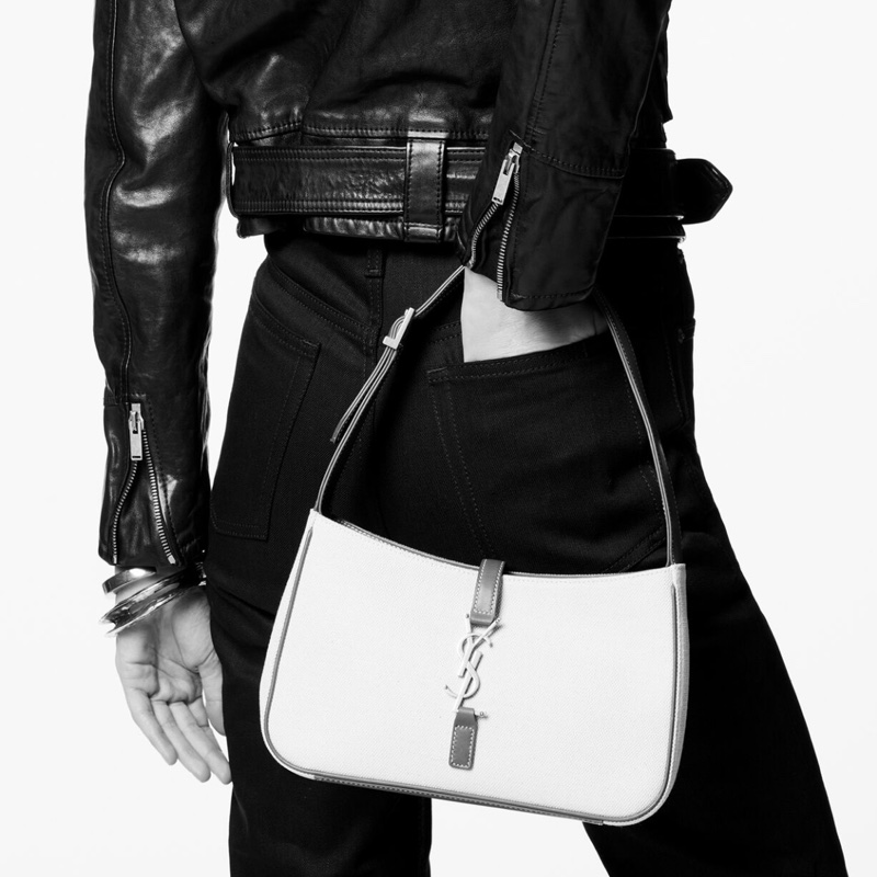 YSL 聖羅蘭 LE 5 À 7帆布及皮革HOBO手袋-1