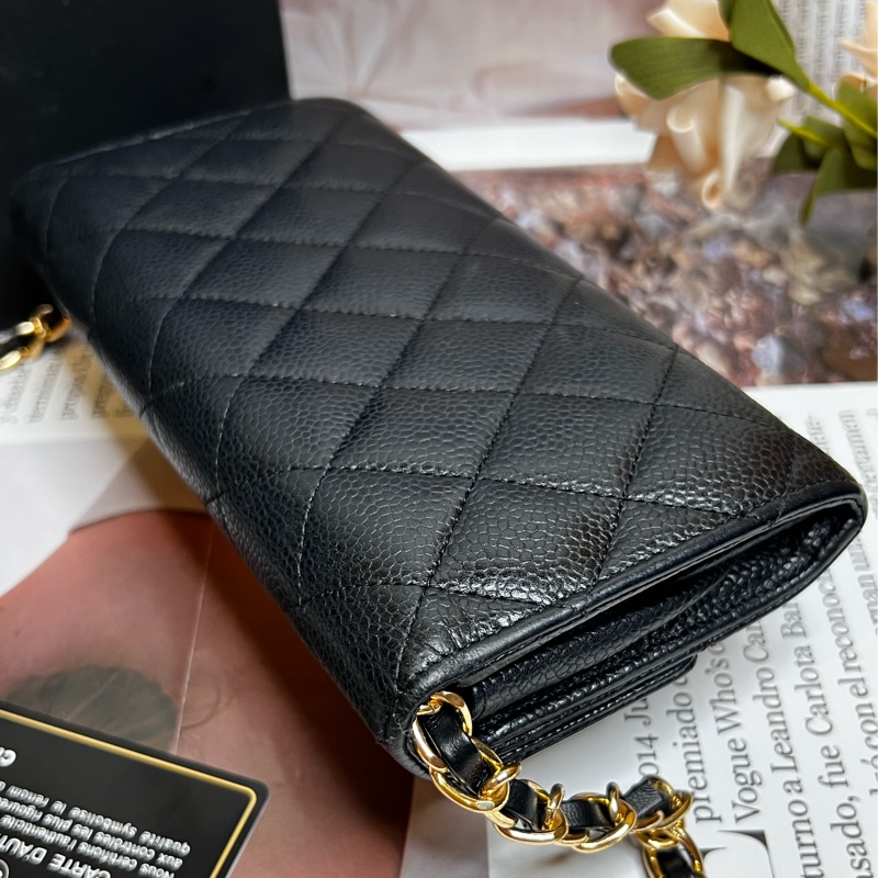 CHANEL 經典雙C LOGO荔枝金釦長夾《已改造可斜背》-11