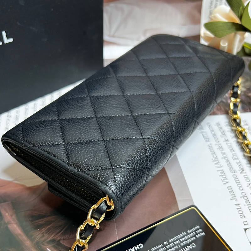 CHANEL 經典雙C LOGO荔枝金釦長夾《已改造可斜背》-12