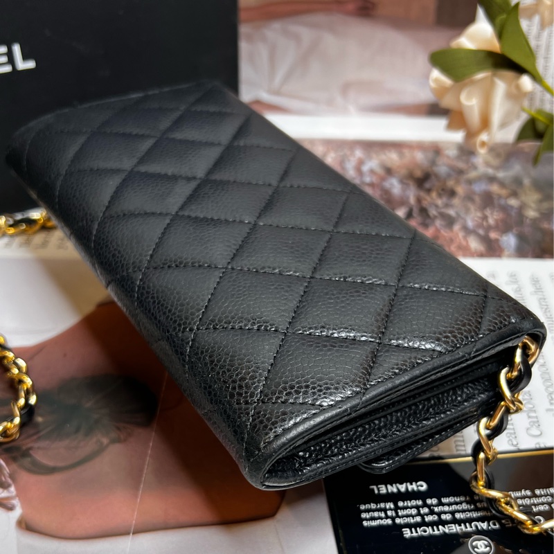 CHANEL 經典雙C LOGO荔枝金釦長夾《已改造可斜背》-13