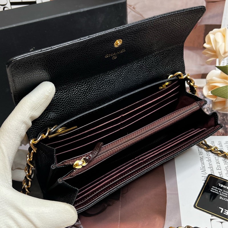 CHANEL 經典雙C LOGO荔枝金釦長夾《已改造可斜背》-14