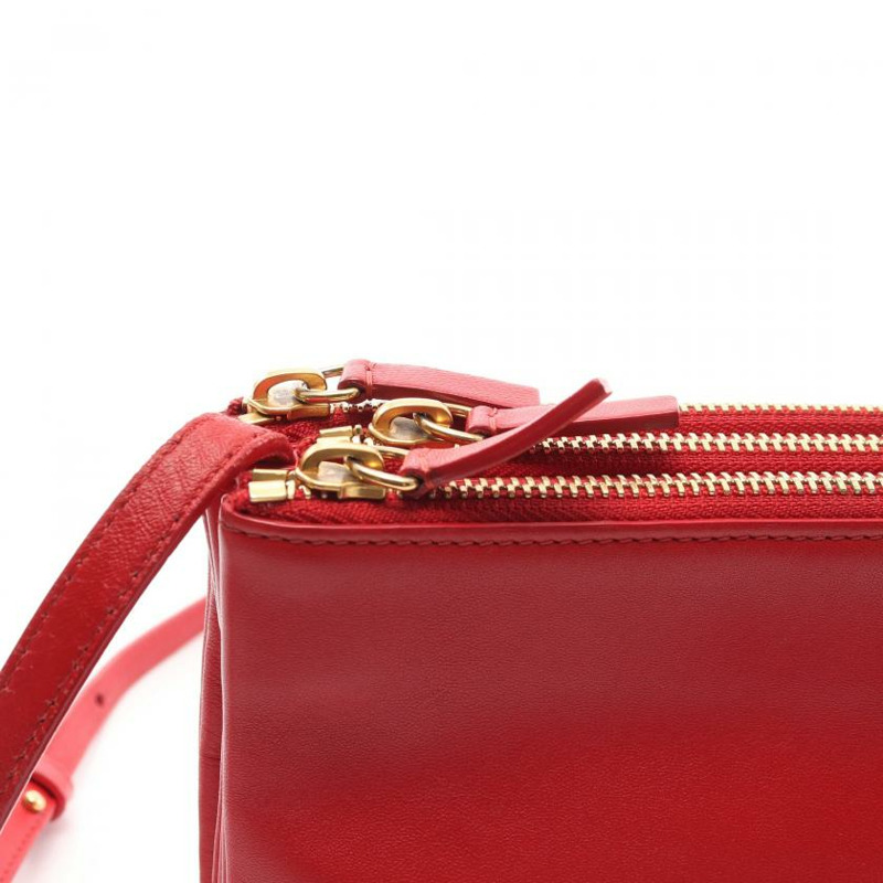 【日本直送】 中古CELINE[AB]TRIO SMALL真皮肩包 紅色-8