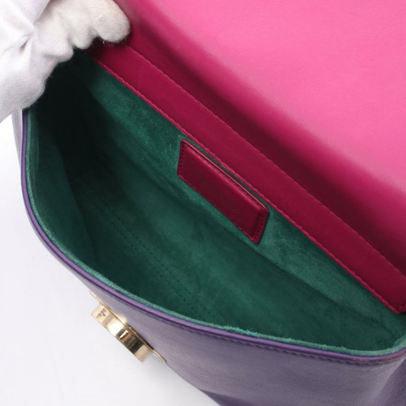 【日本直送】 中古BVLGARI[B]寶格麗 duet 手包 皮革 粉紫色 紫色 黑色-3