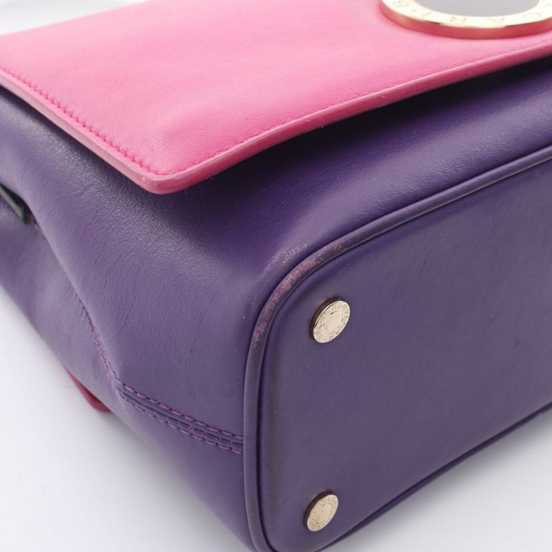 【日本直送】 中古BVLGARI[B]寶格麗 duet 手包 皮革 粉紫色 紫色 黑色-6