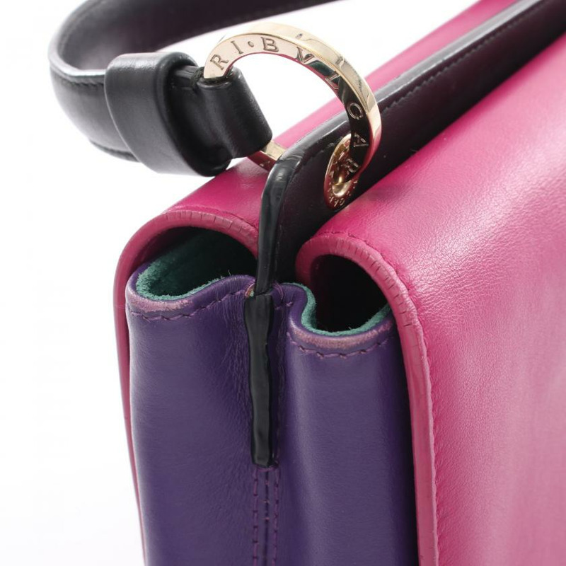 【日本直送】 中古BVLGARI[B]寶格麗 duet 手包 皮革 粉紫色 紫色 黑色-7