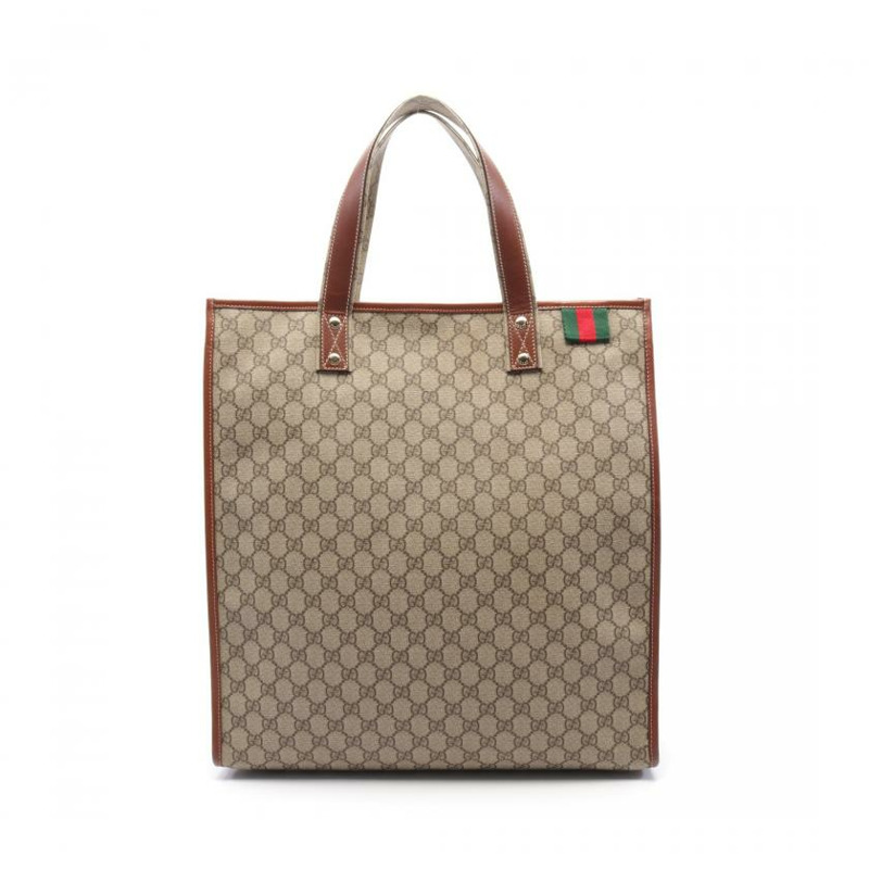 【日本直送】 中古GUCCI[B]GG PLUS Sherry line 手提包 托特包 PVC 真皮 米色 深棕色 多彩色-0