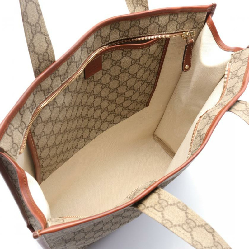 【日本直送】 中古GUCCI[B]GG PLUS Sherry line 手提包 托特包 PVC 真皮 米色 深棕色 多彩色-2
