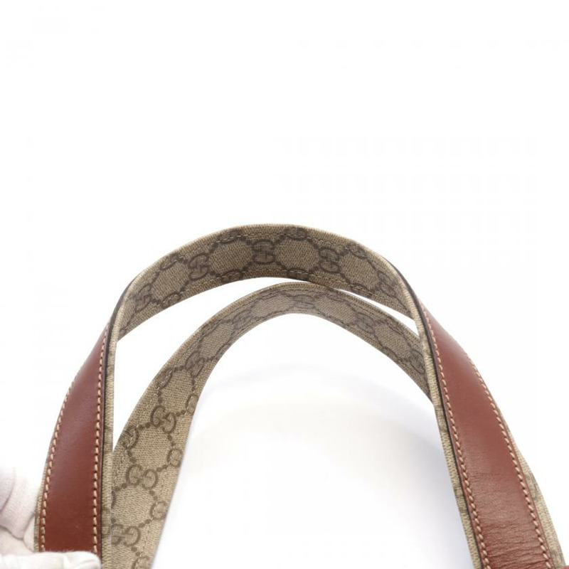 【日本直送】 中古GUCCI[B]GG PLUS Sherry line 手提包 托特包 PVC 真皮 米色 深棕色 多彩色-5