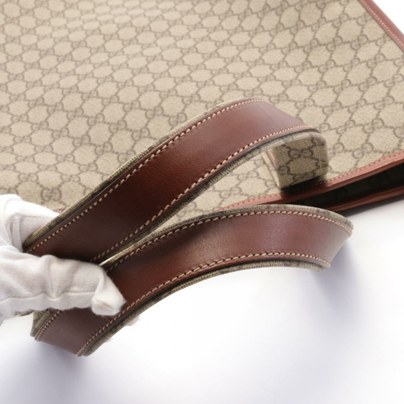 【日本直送】 中古GUCCI[B]GG PLUS Sherry line 手提包 托特包 PVC 真皮 米色 深棕色 多彩色-6