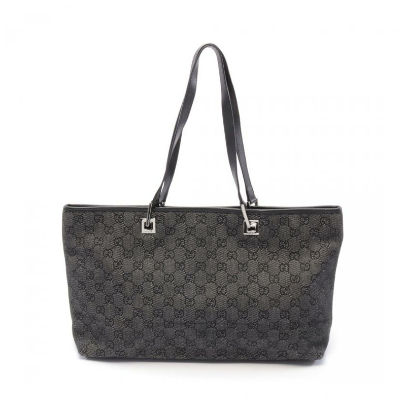 【日本直送】 中古GUCCI[B]GG帆布 手提包托特包 真皮 深灰色 黑色-0