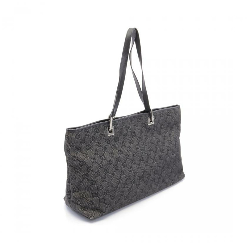 【日本直送】 中古GUCCI[B]GG帆布 手提包托特包 真皮 深灰色 黑色-1