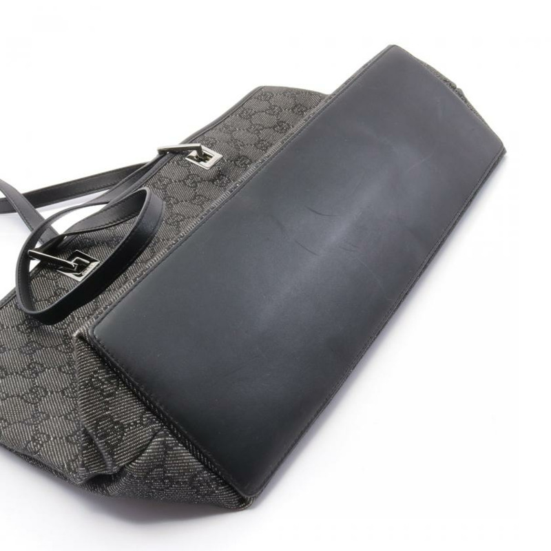 【日本直送】 中古GUCCI[B]GG帆布 手提包托特包 真皮 深灰色 黑色-4