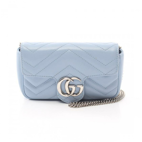 【日本直送】 中古GUCCI[B]GG Marmont 迷你小包 鏈條真皮肩包 淺藍色