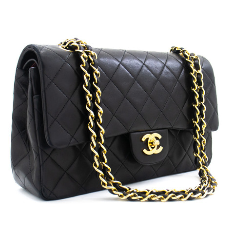 CHANEL 經典雙翻蓋中號鏈條單肩包 黑色小羊皮