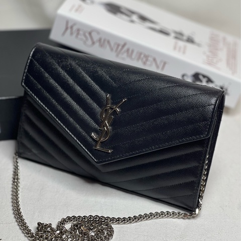 （保留中）YSL SAINT LAURENT 大款WOC  黑銀荔枝皮 肩背/斜背/手拿三用包