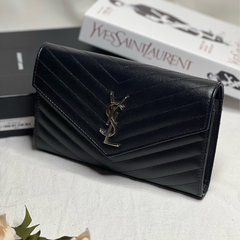 （保留中）YSL SAINT LAURENT 大款WOC  黑銀荔枝皮 肩背/斜背/手拿三用包-5