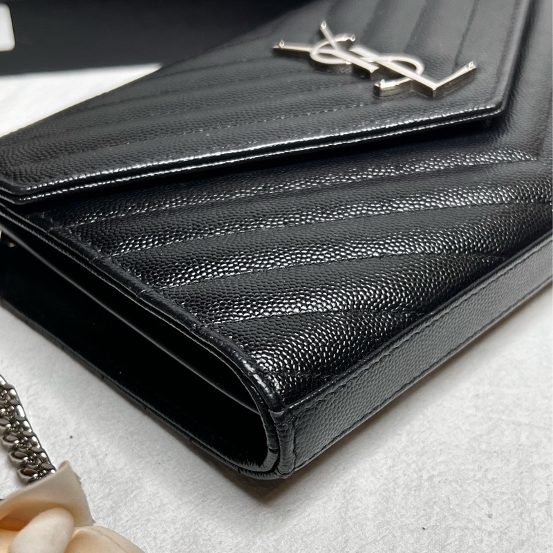 （保留中）YSL SAINT LAURENT 大款WOC  黑銀荔枝皮 肩背/斜背/手拿三用包-7